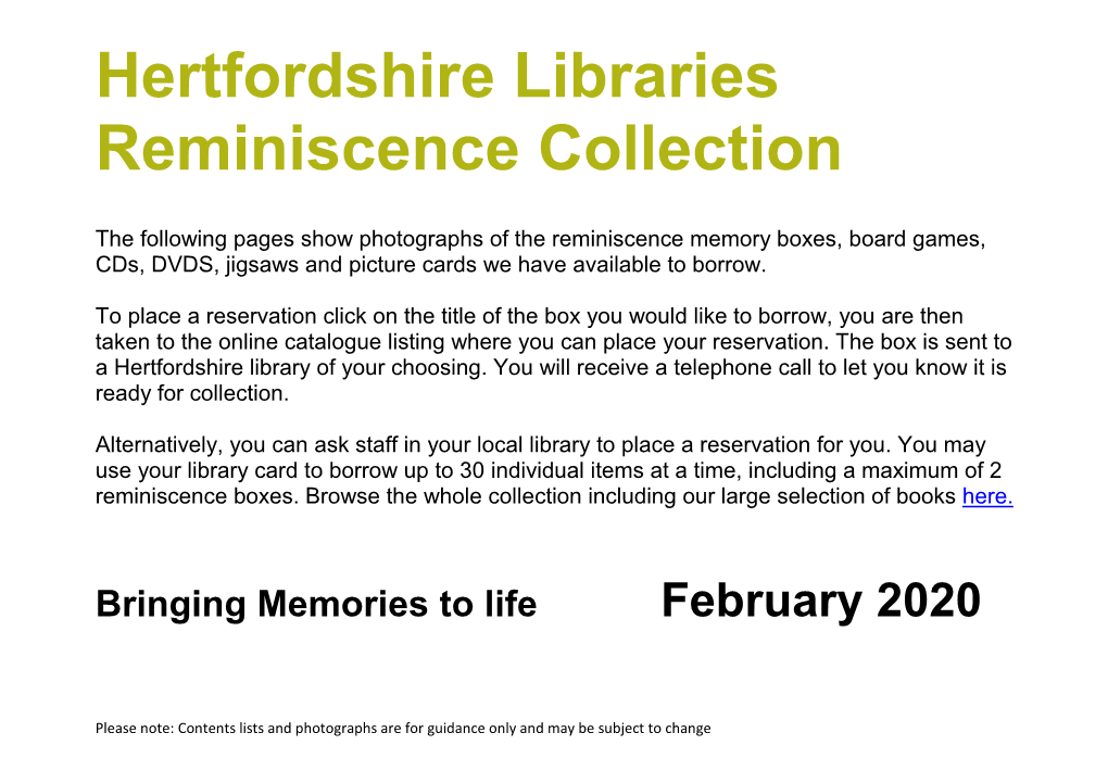 Hertfordshire Libraries Reminiscence Collection