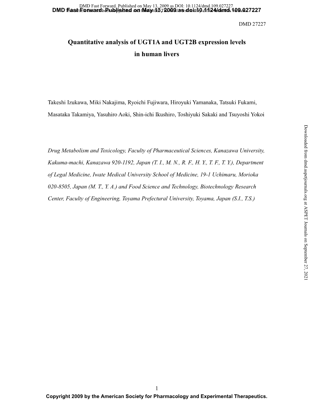 Quantitative Analysis of UGT1A and UGT2B Expression Levels in Human Livers