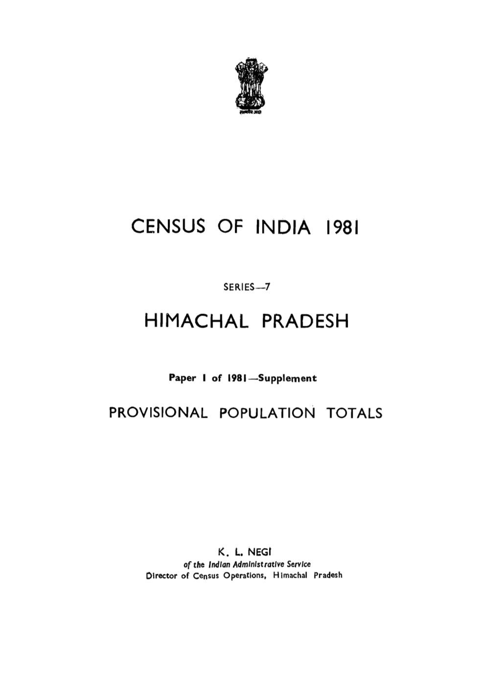 Provisional Population Totals, Series-7, Himachal Pradesh