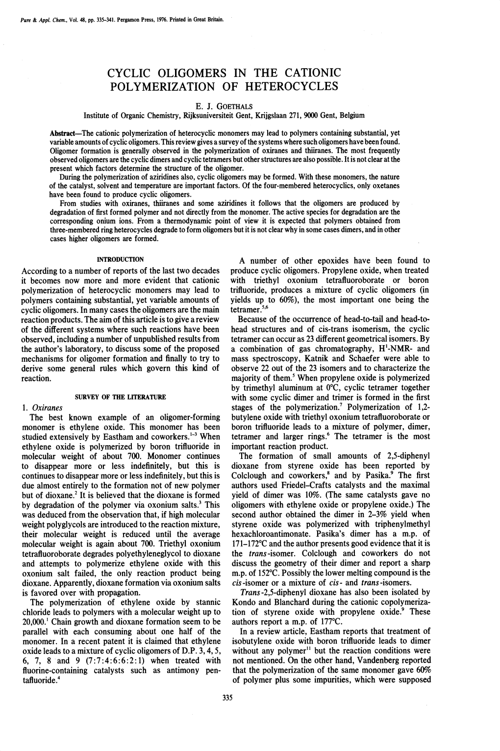 Cyclic Oligomers in the Cationic Polymerization of Heterocycles