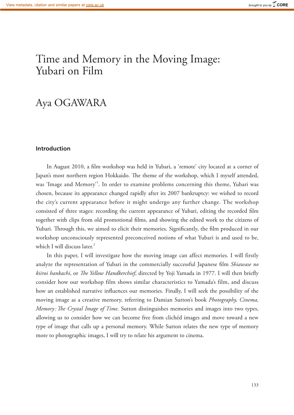Time and Memory in the Moving Image: Yubari on Film