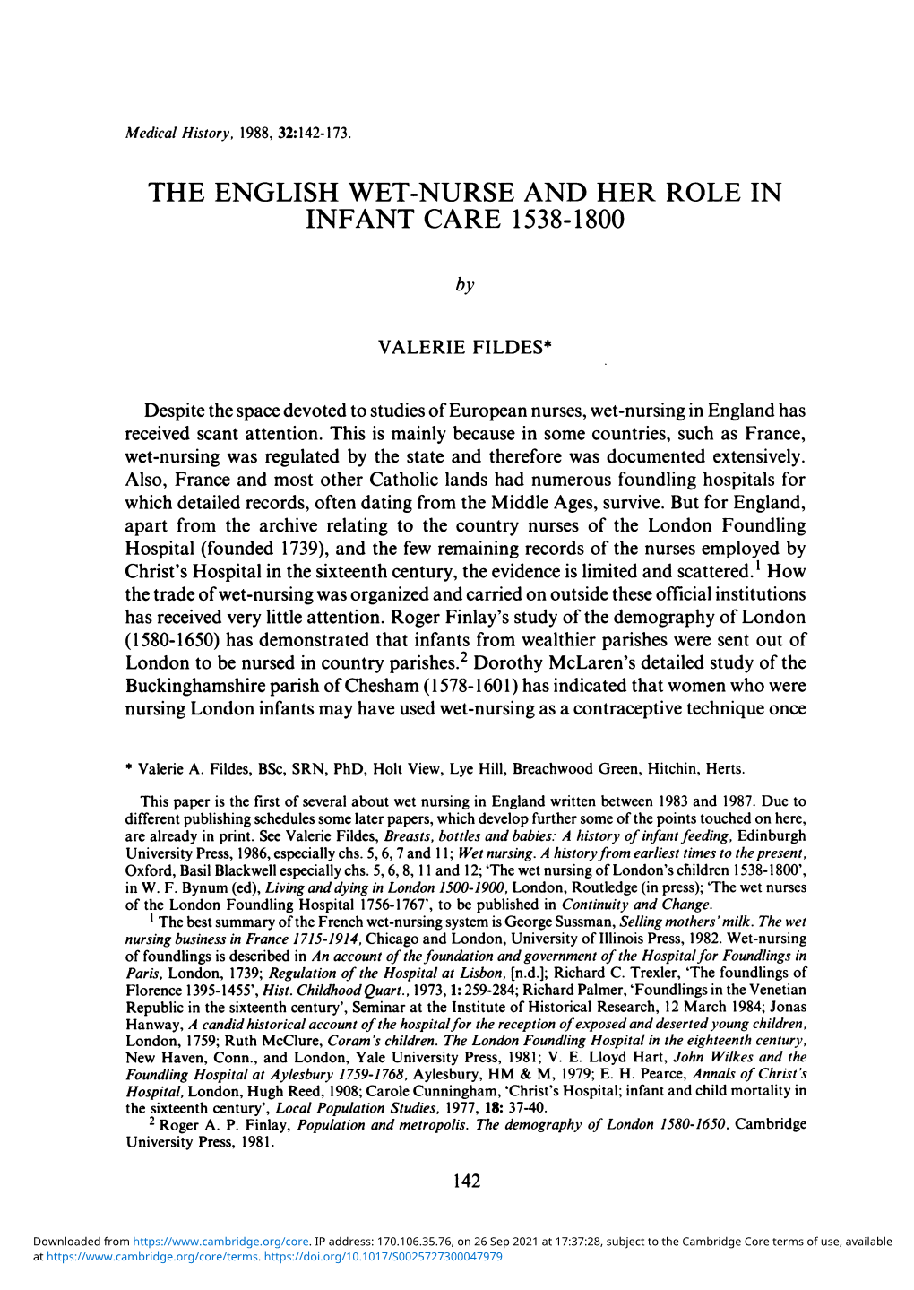 The English Wet-Nurse and Her Role in Infant Care 1538-1800