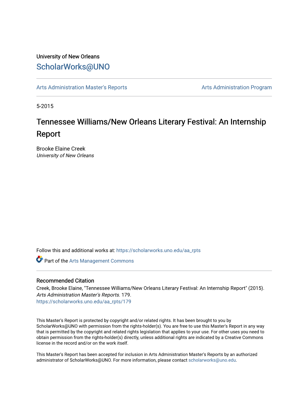 Tennessee Williams/New Orleans Literary Festival: an Internship Report