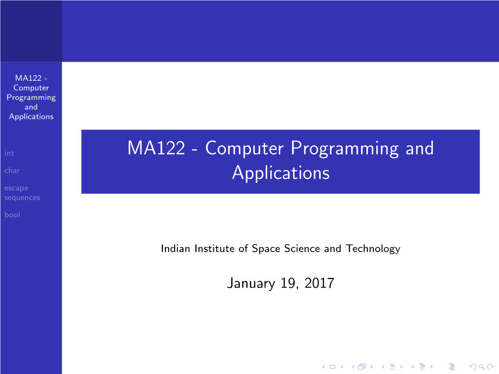 MA122 - Computer Programming and Applications