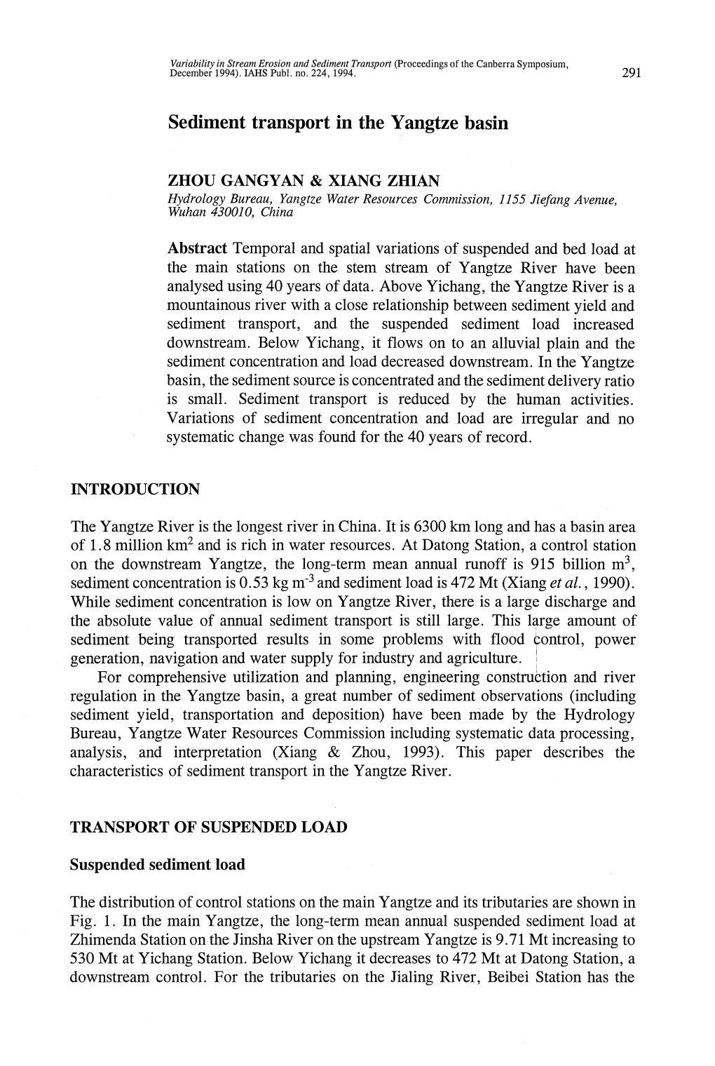 Sediment Transport in the Yangtze Basin