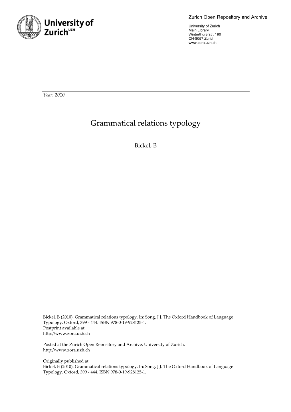 Grammatical Relations Typology