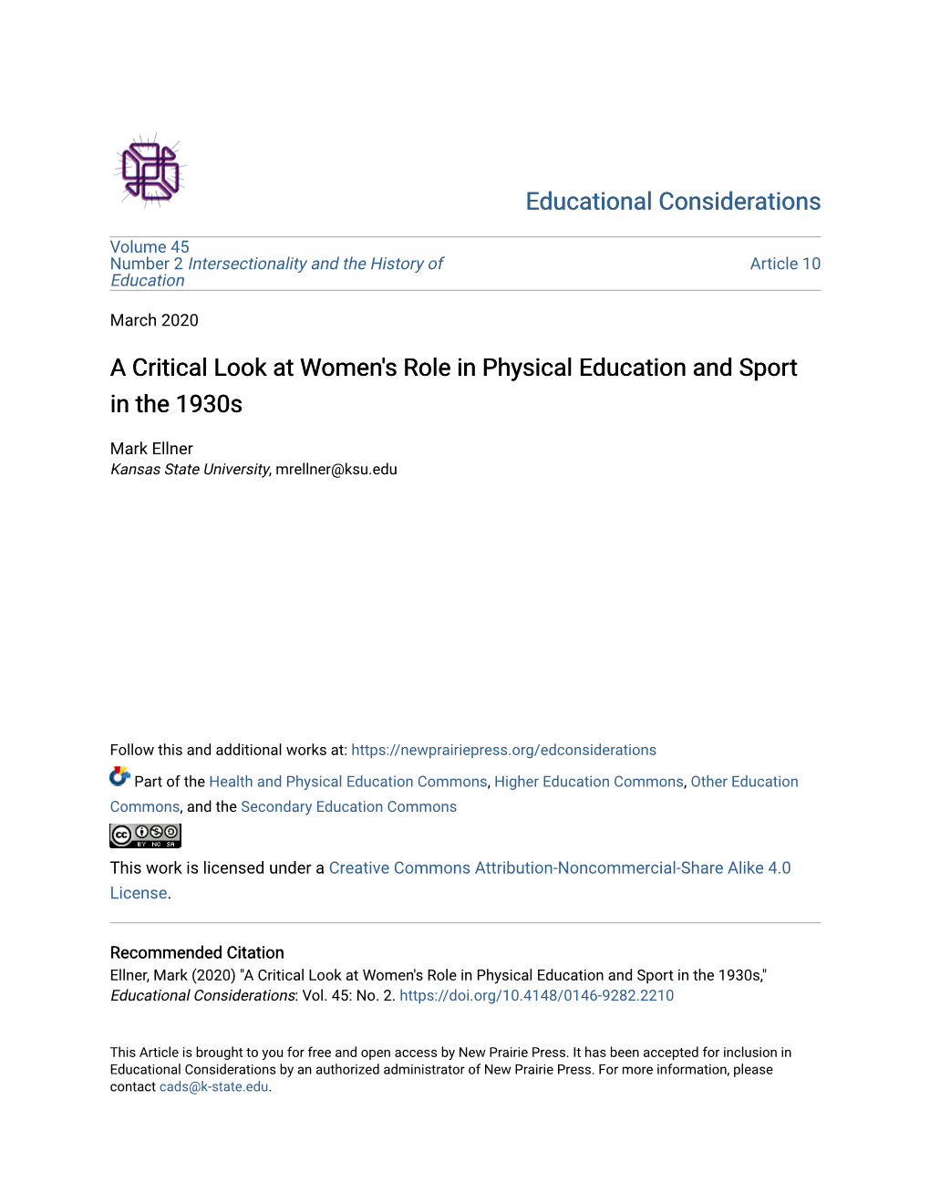 A Critical Look at Women's Role in Physical Education and Sport in the 1930S,