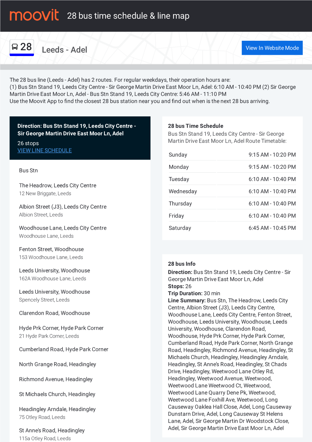 28 Bus Time Schedule & Line Route