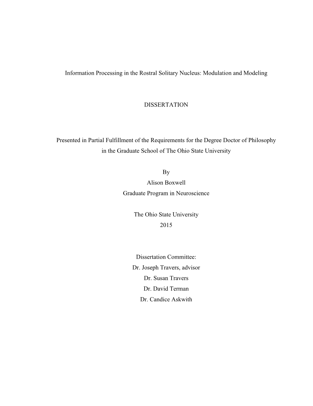 Information Processing in the Rostral Solitary Nucleus: Modulation and Modeling