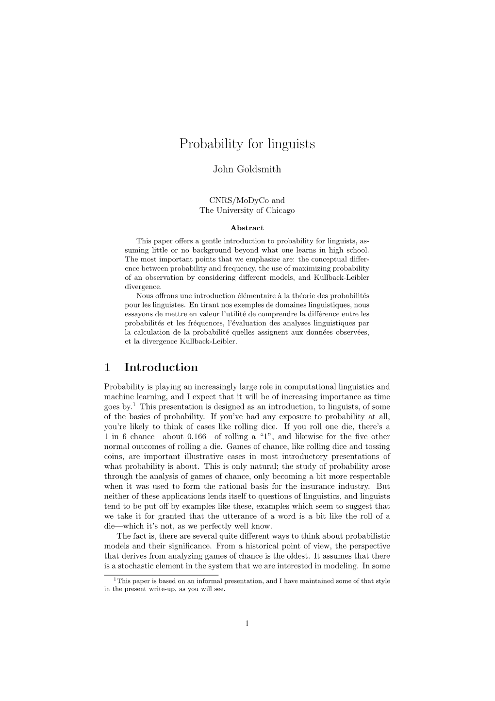 Probability for Linguists