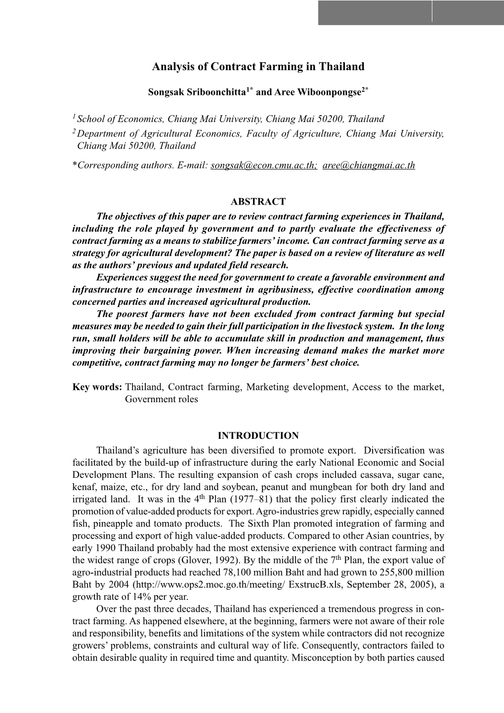 Analysis of Contract Farming in Thailand