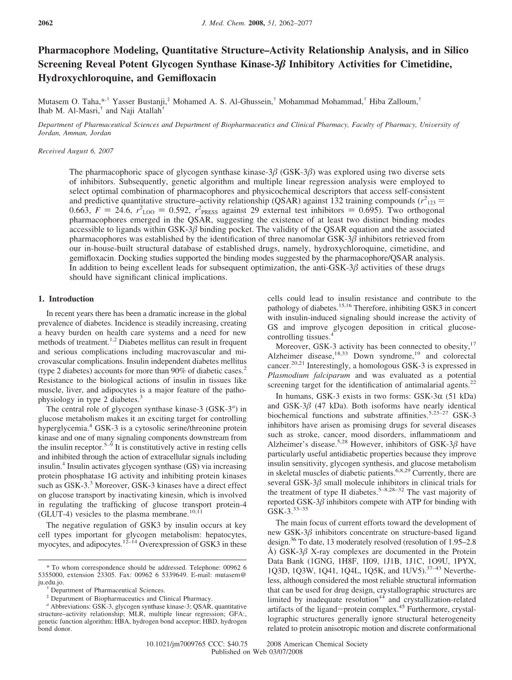 Pharmacophore Modeling, Quantitative Structure–Activity