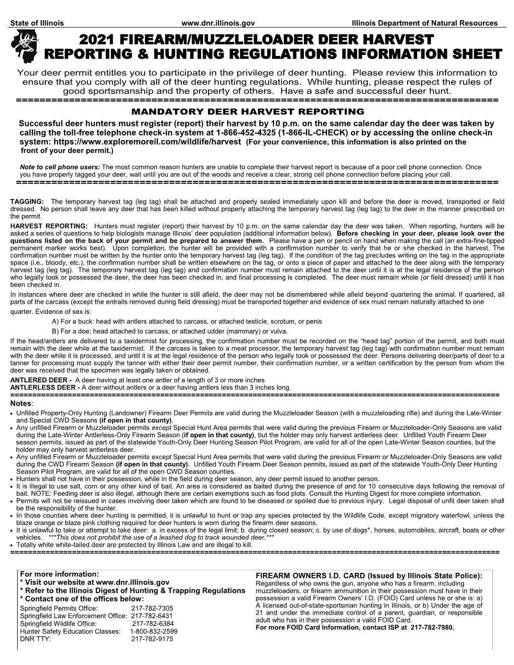 2021 Firearm/Muzzleloader Deer Harvest Reporting & Hunting Regulations Information Sheet