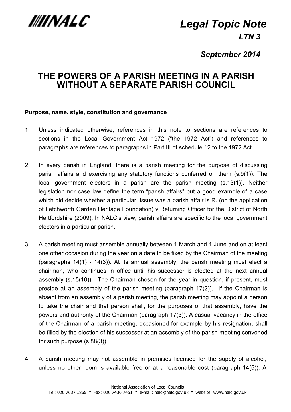 The Powers of a Parish Meeting in a Parish Without a Separate Parish Council