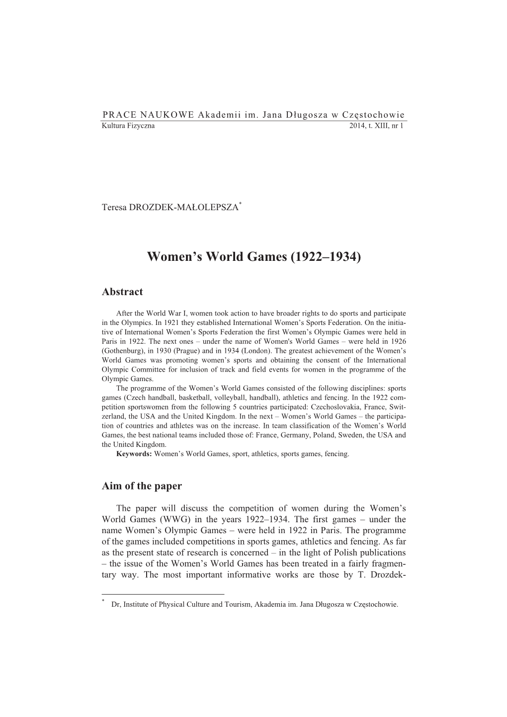 Women's World Games (1922–1934)