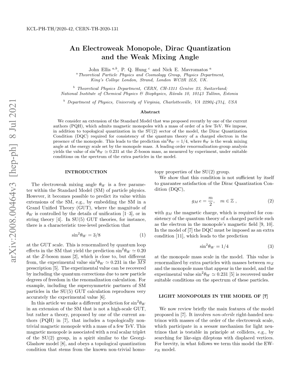 Arxiv:2008.00464V3 [Hep-Ph] 8 Jul 2021 ﬀcsi H Mta Il H Rdcinsin Prediction the Yield Loop Quantum That by SM Renormalized the Is in This Eﬀects Scale