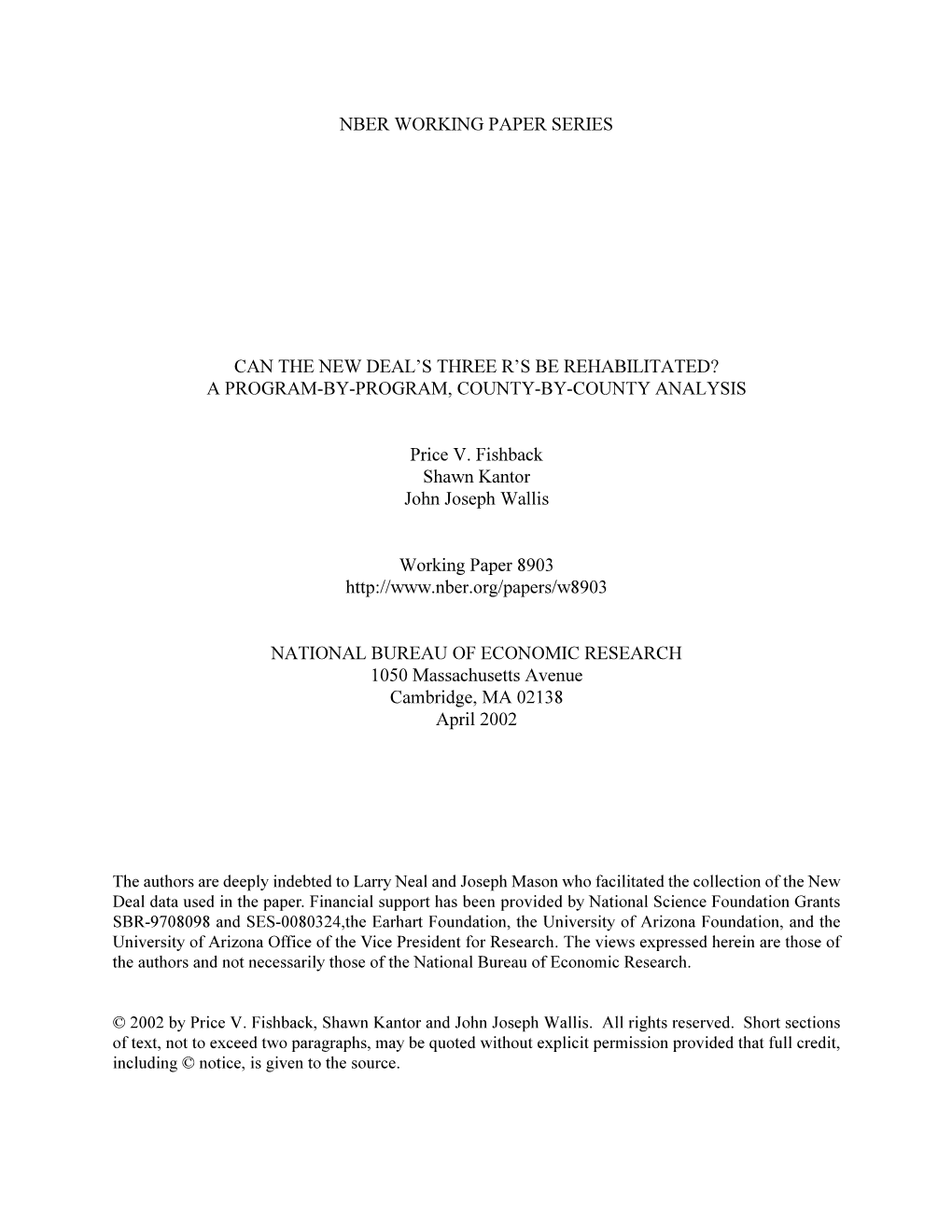 Nber Working Paper Series