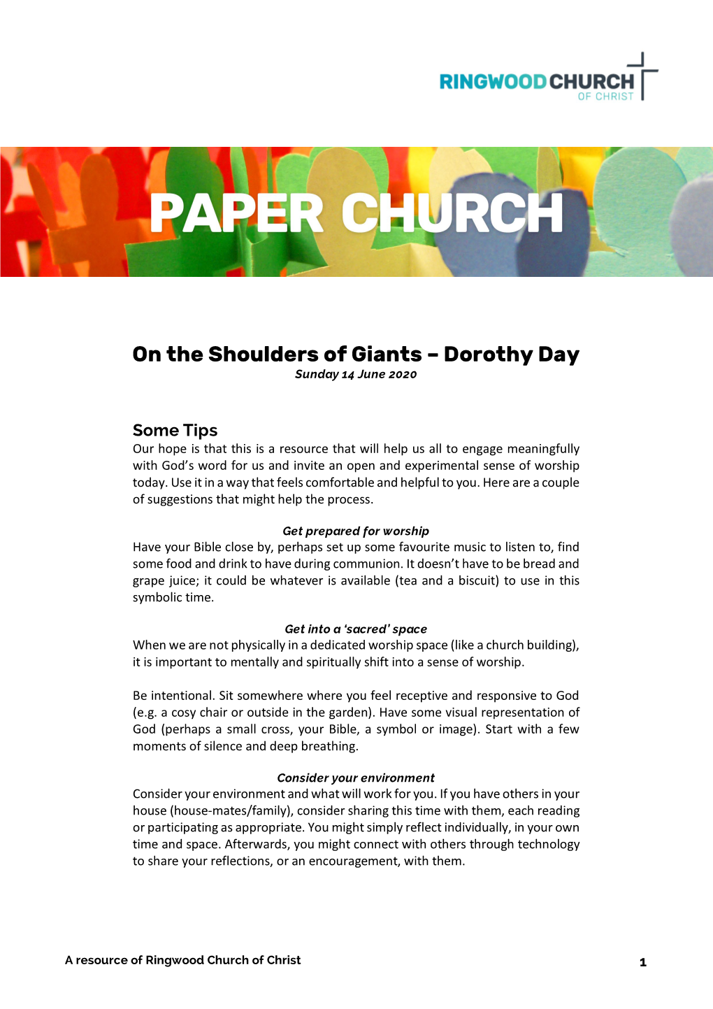 On the Shoulders of Giants – Dorothy Day Sunday 14 June 2020