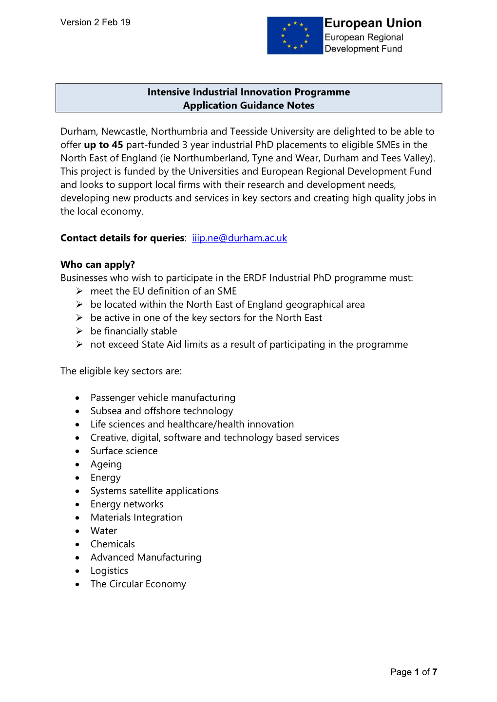 Intensive Industrial Innovation Programme Application Guidance Notes