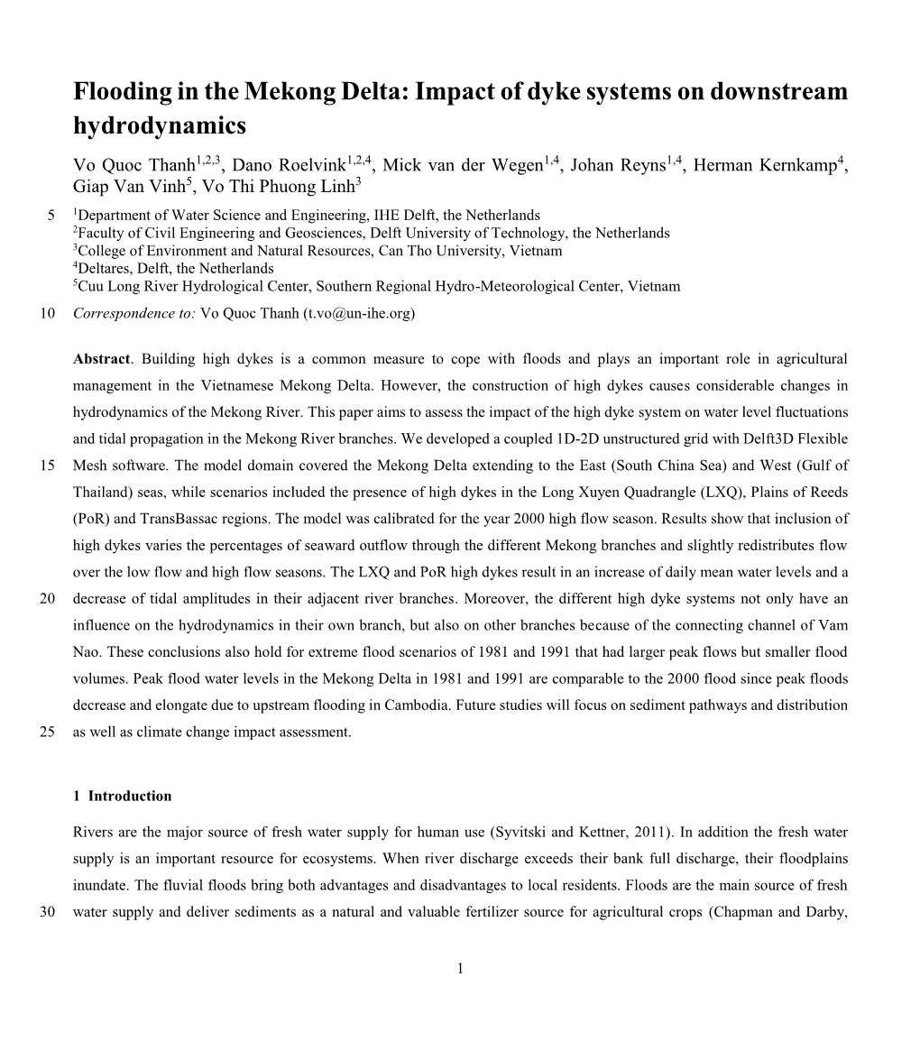 Flooding in the Mekong Delta: Impact of Dyke Systems on Downstream