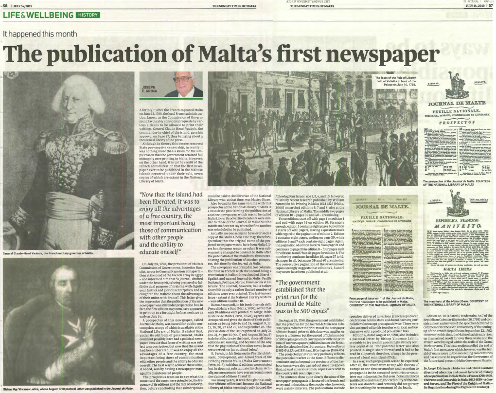 The Publication of Malta's First Newspaper