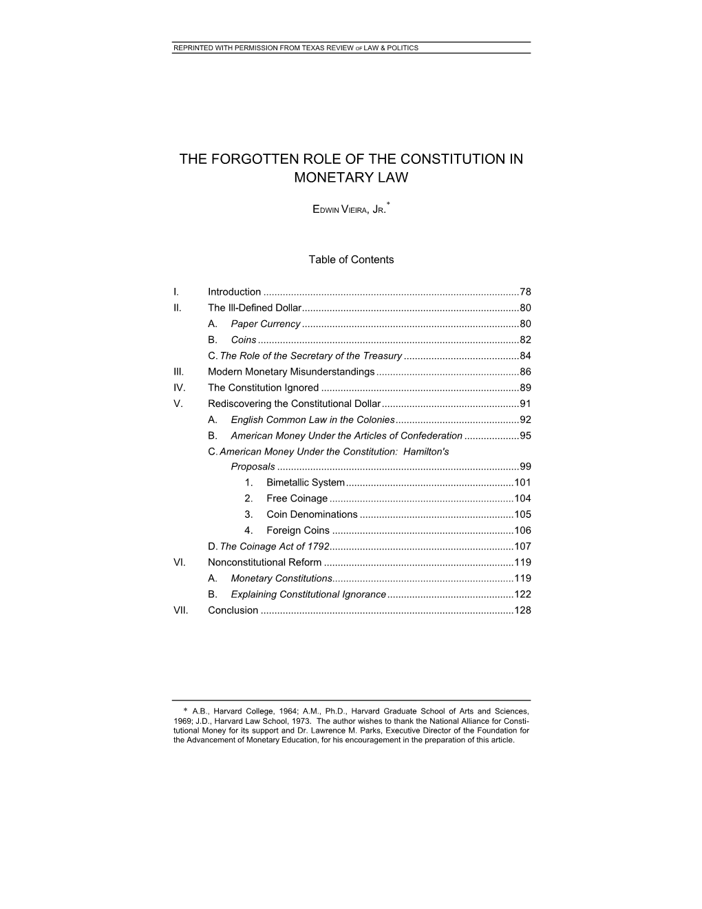 The Forgotten Role of the Constitution in Monetary Law