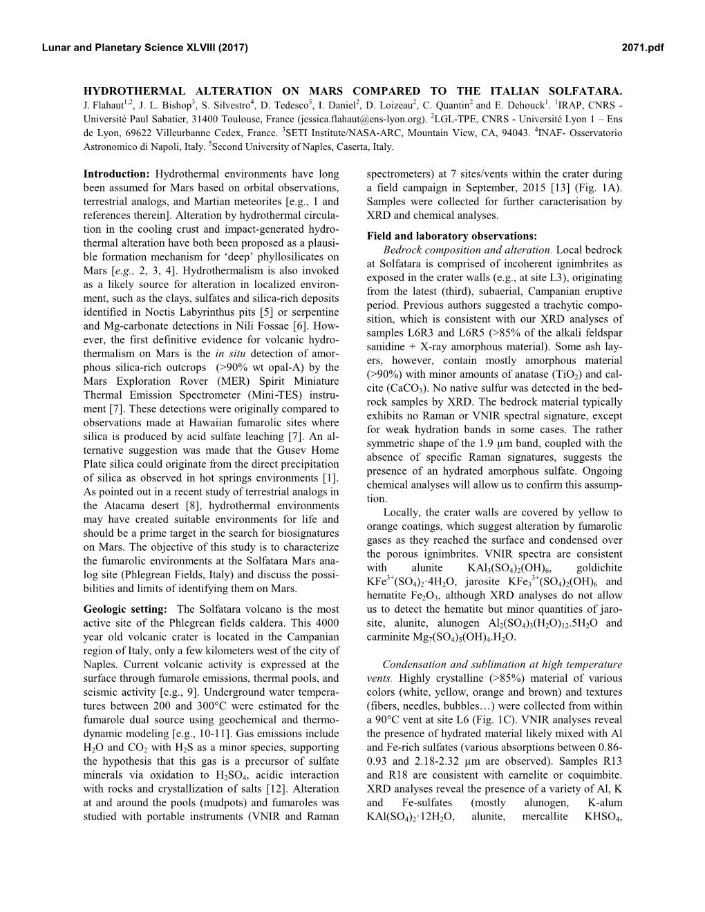 Hydrothermal Alteration on Mars Compared to the Italian Solfatara