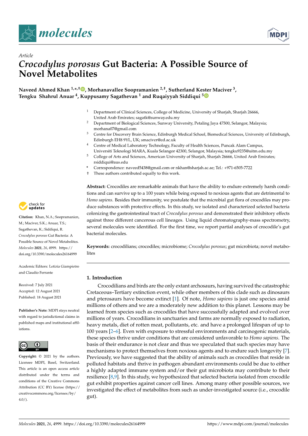 Crocodylus Porosus Gut Bacteria: a Possible Source of Novel Metabolites