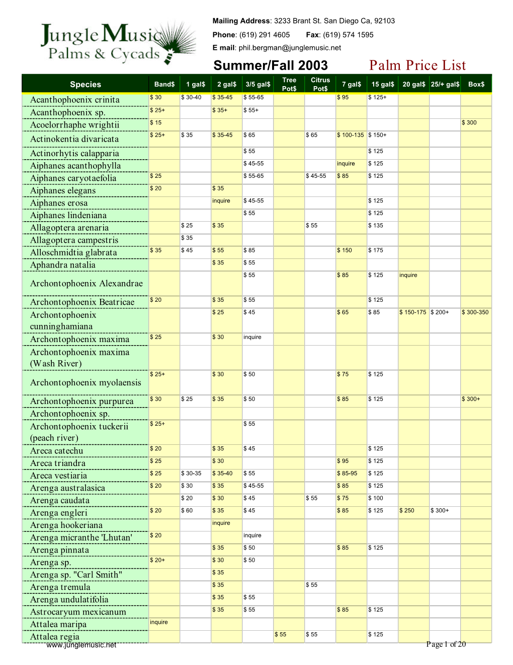 Palm Price List