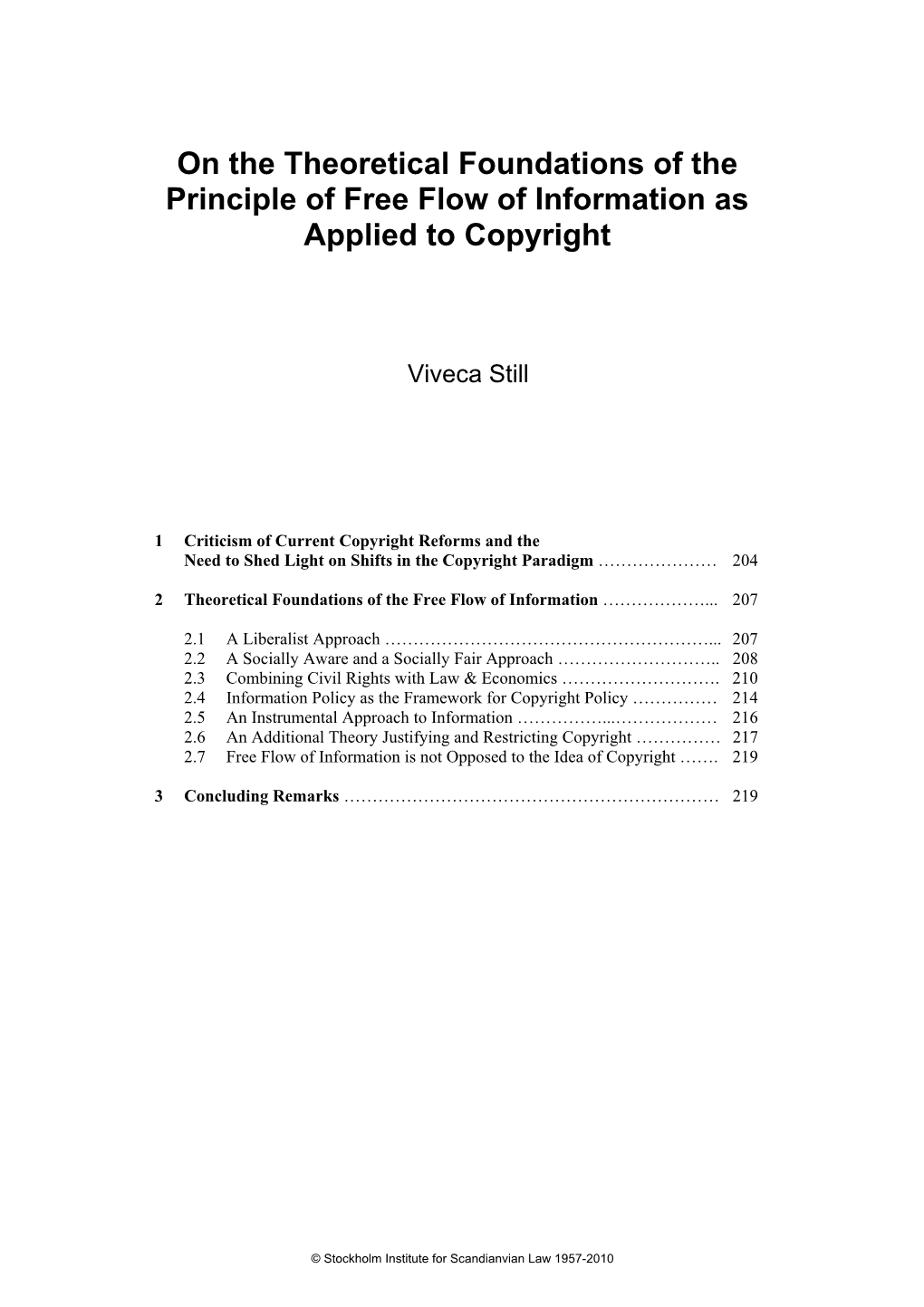 On the Theoretical Foundations of the Principle of Free Flow of Information As Applied to Copyright