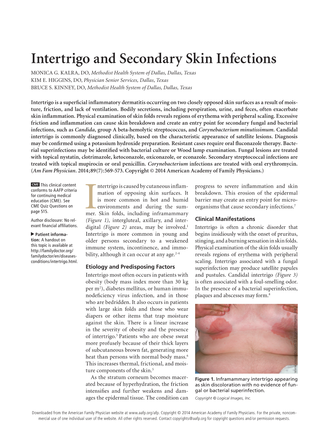 Intertrigo and Secondary Skin Infections MONICA G