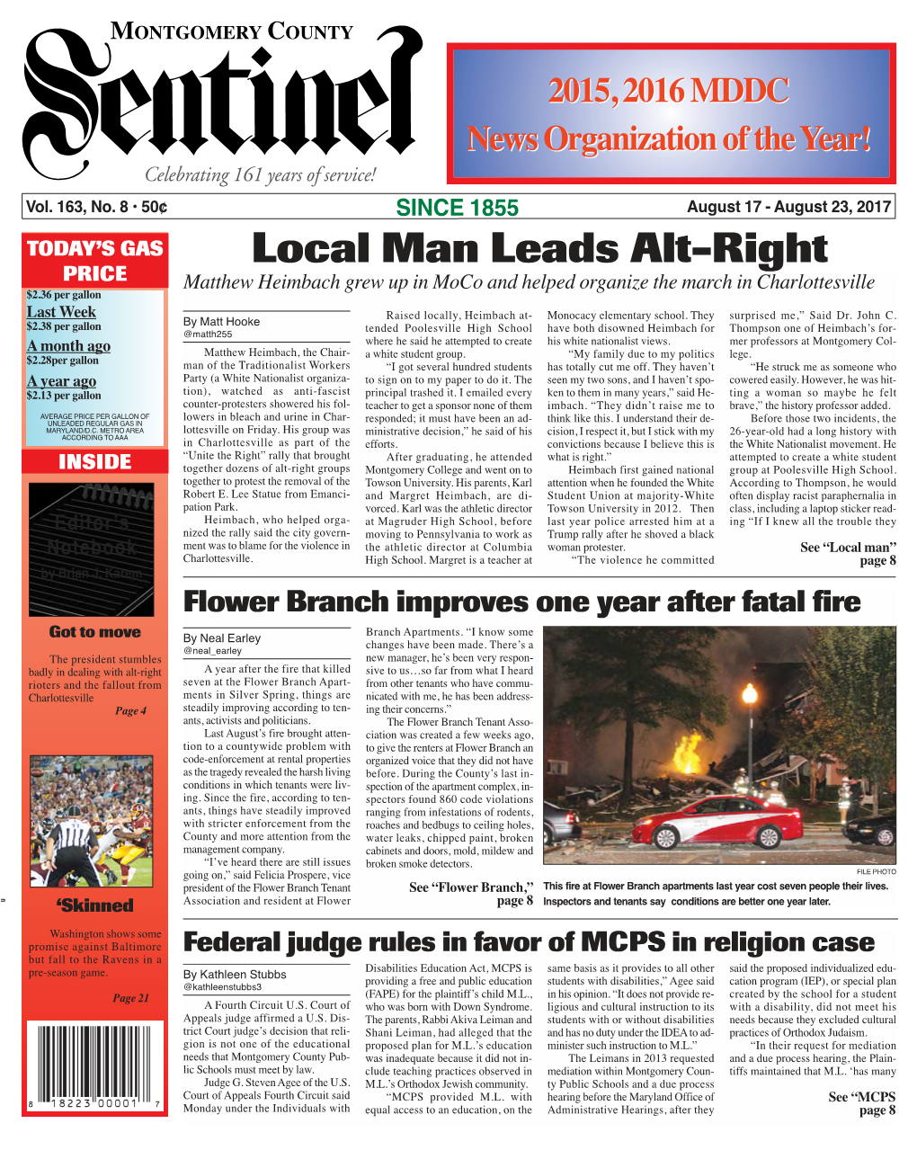THE MONTGOMERY COUNTY SENTINEL AUGUST 17, 2017 EFLECTIONS the Montgomery County Sentinel, Published Weekly by Berlyn Inc