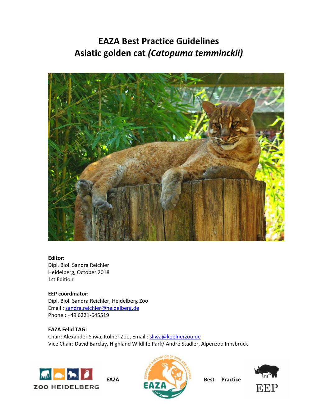 EAZA Best Practice Guidelines Asiatic Golden Cat (Catopuma Temminckii)