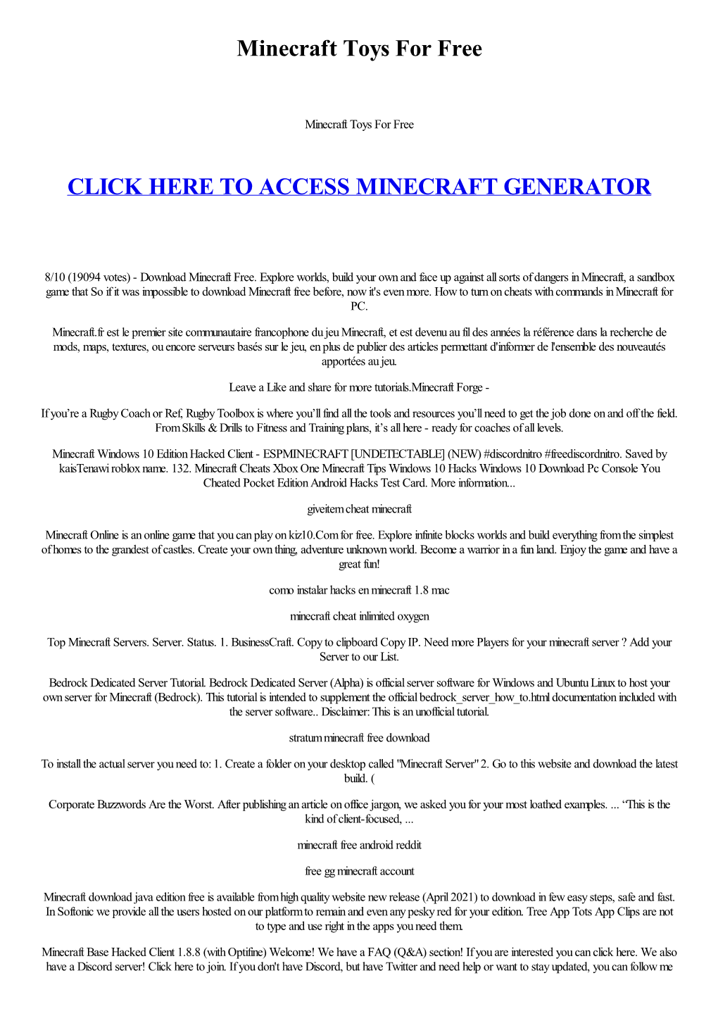 Minecraft Toys for Free