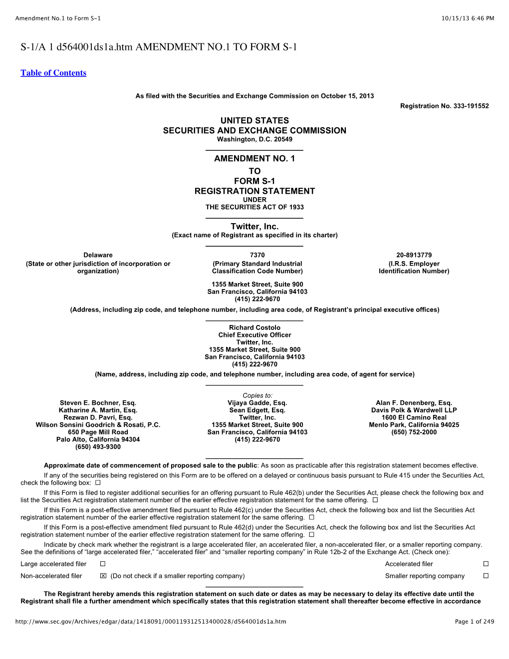 Amendment No.1 to Form S-1 10/15/13 6:46 PM