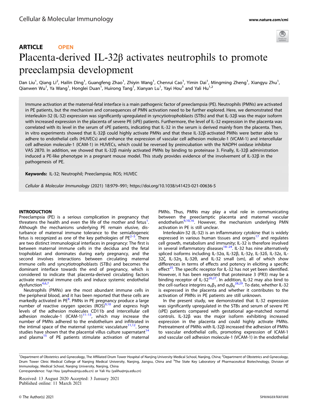 Placenta-Derived IL-32Î² Activates Neutrophils to Promote