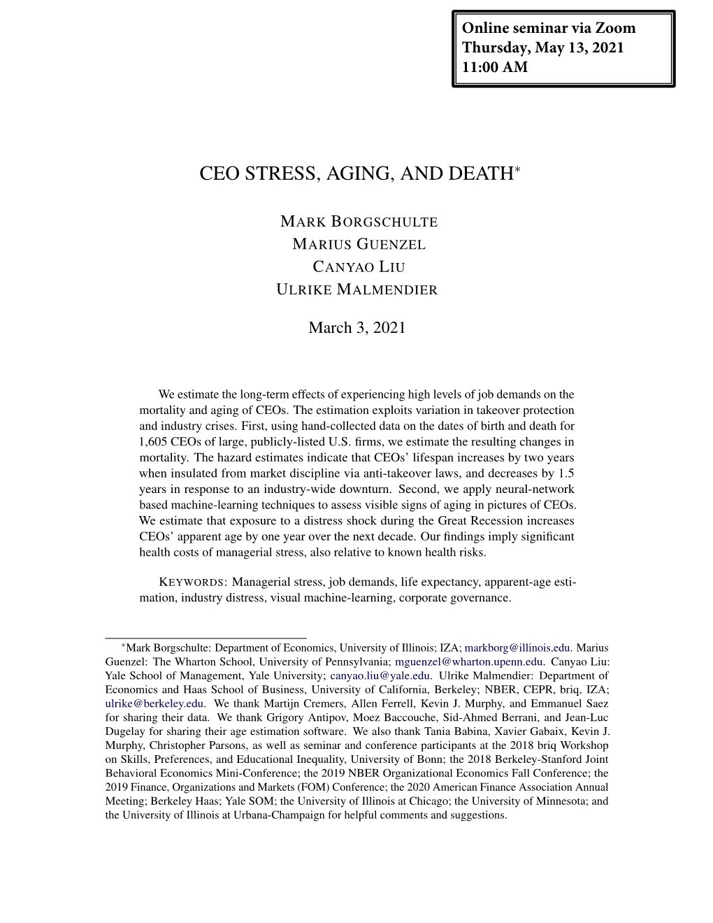 Ceo Stress, Aging, and Death∗