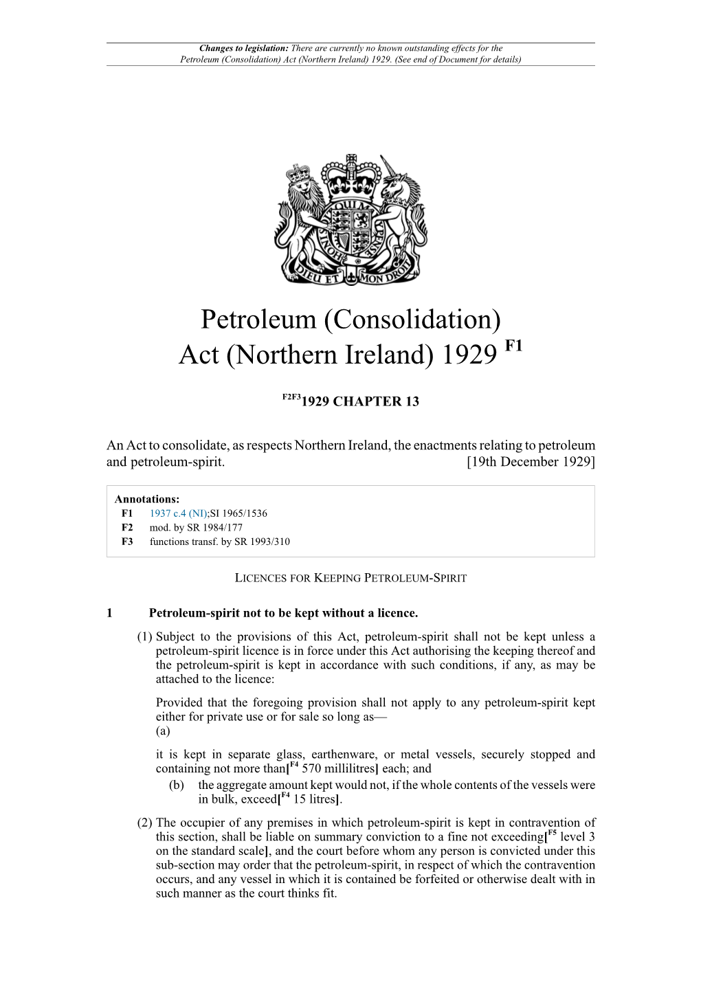 Petroleum (Consolidation) Act (Northern Ireland) 1929