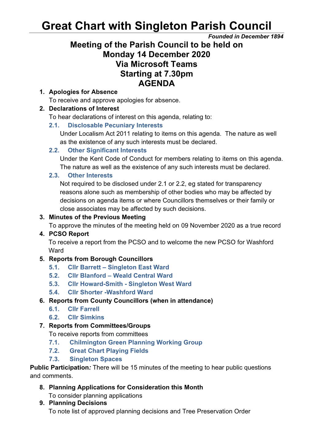 Great Chart with Singleton Parish Council Notice of Meeting