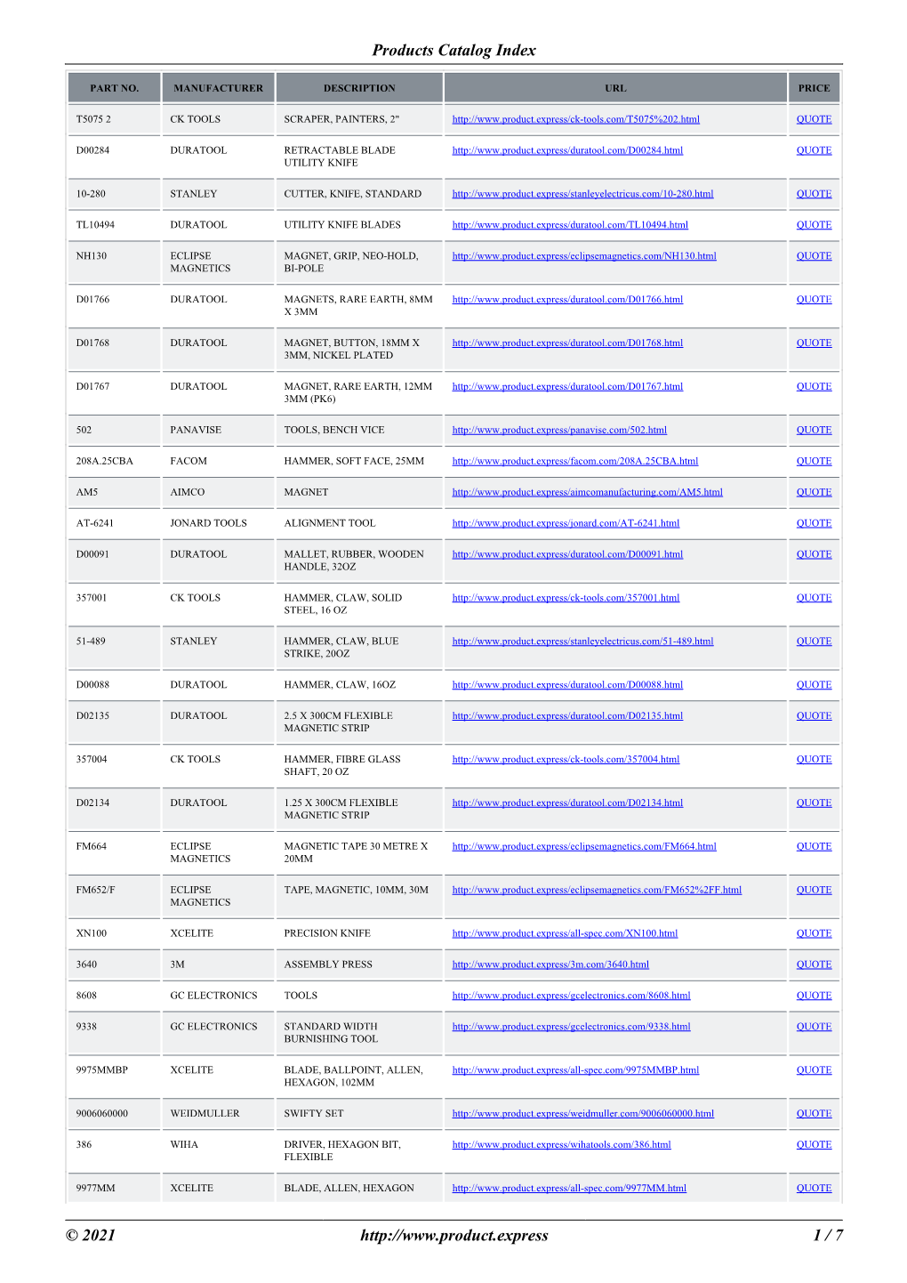 Products Catalog Index