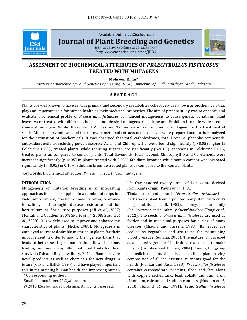 Assesment of Biochemical Attributes Of