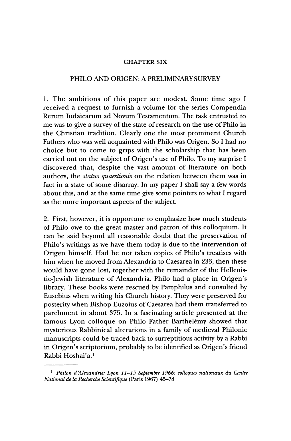 Philo and Origen: a Preliminary Survey