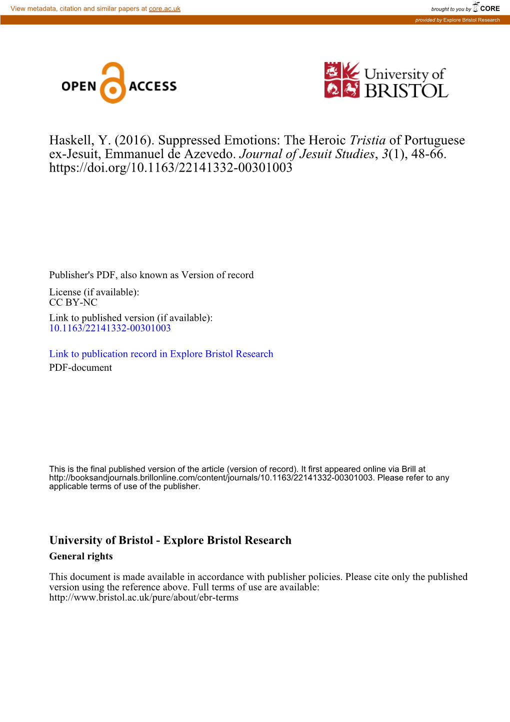 Haskell, Y. (2016). Suppressed Emotions: the Heroic Tristia of Portuguese Ex-Jesuit, Emmanuel De Azevedo