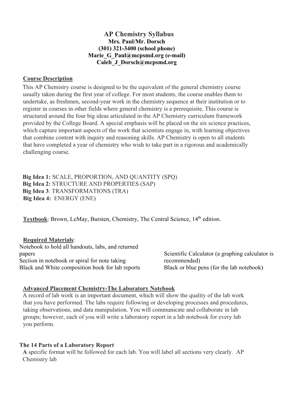 AP Chemistry Syllabus Mrs