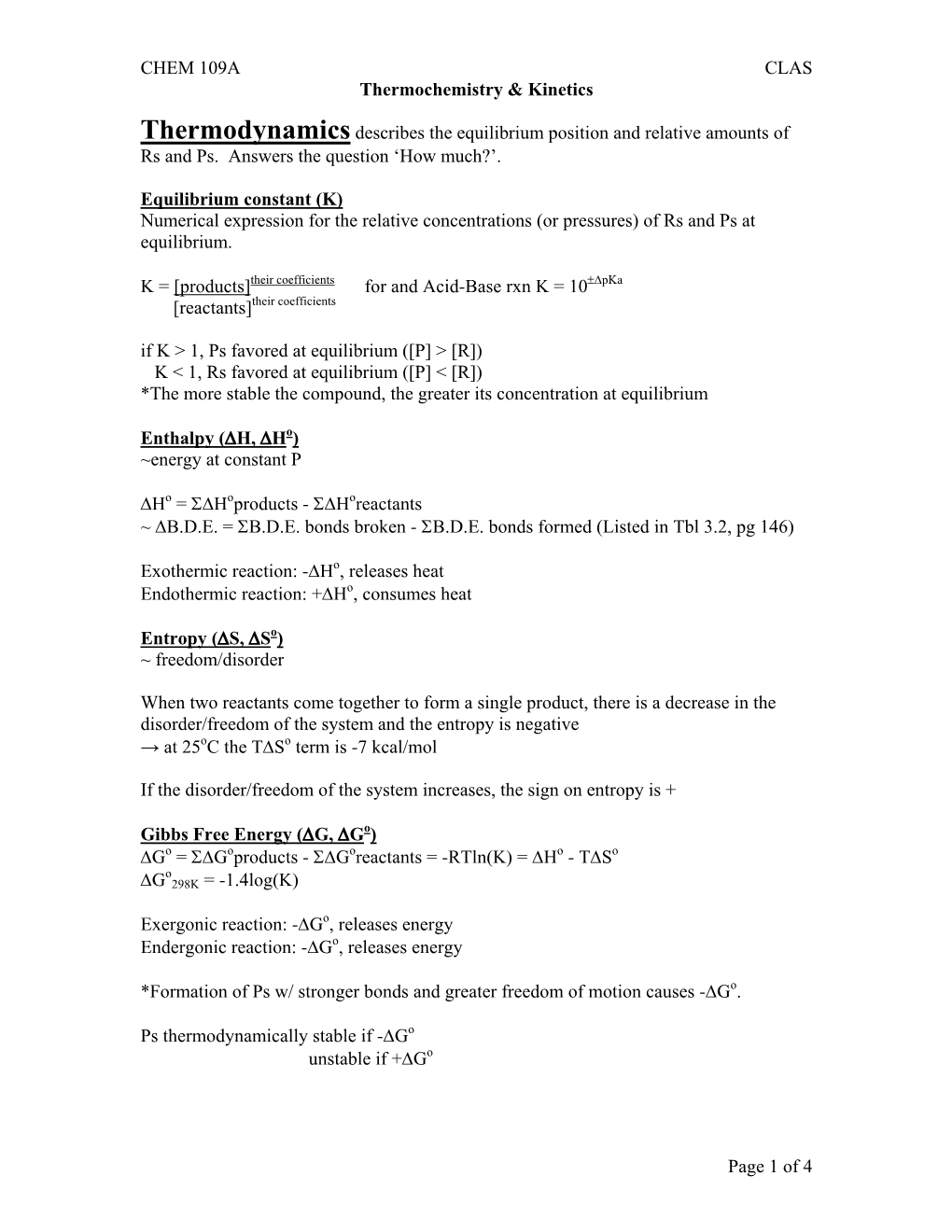 Thermodynamics and Kinetics Summary.Pdf