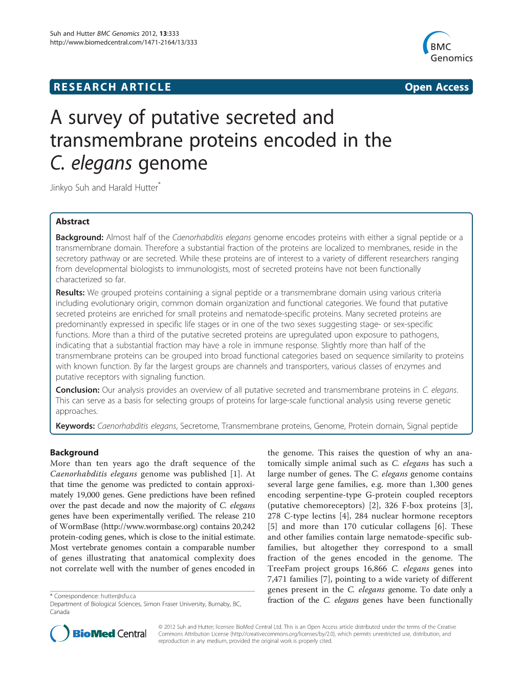 A Survey of Putative Secreted and Transmembrane Proteins Encoded in the C