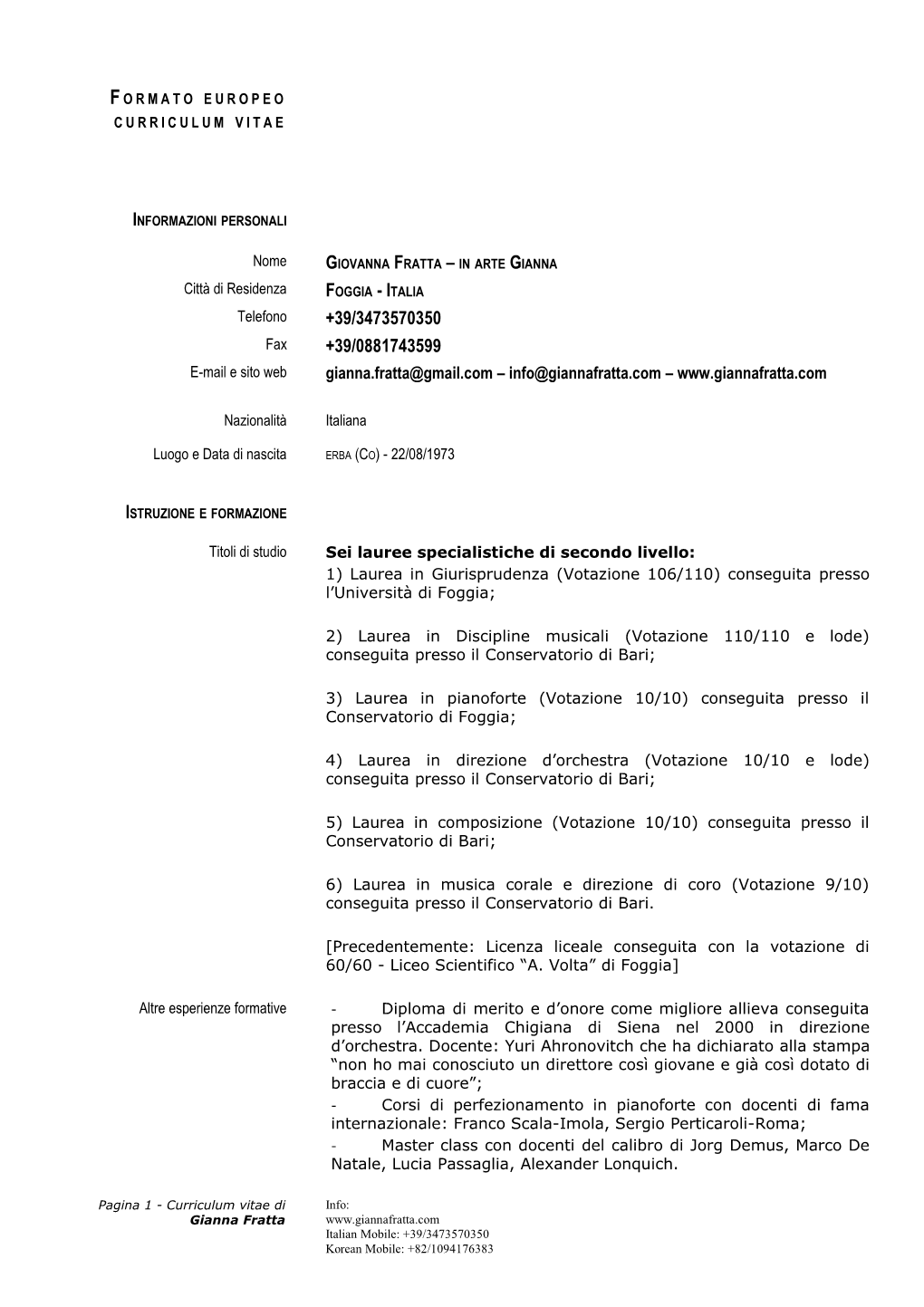 Formato Europeo Per Il Curriculum Vitae