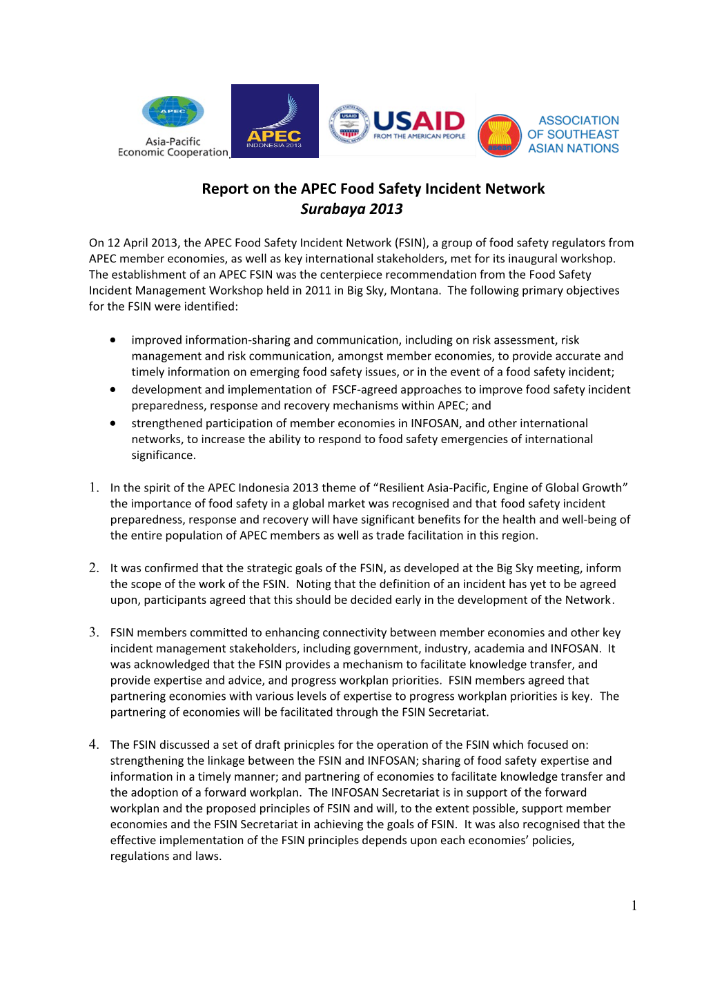 Report on the APEC Food Safety Incident Network