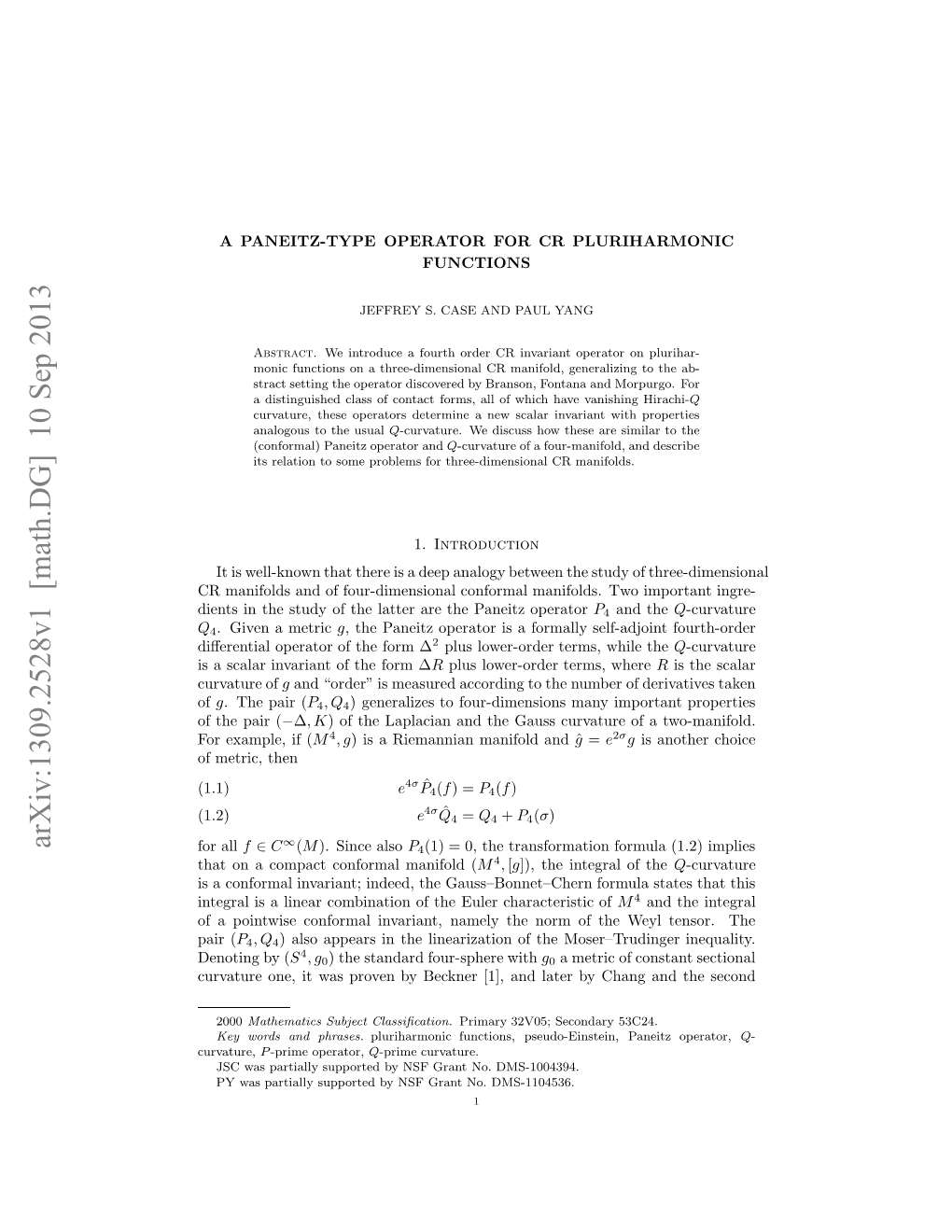 A Paneitz-Type Operator for Cr Pluriharmonic Functions 3