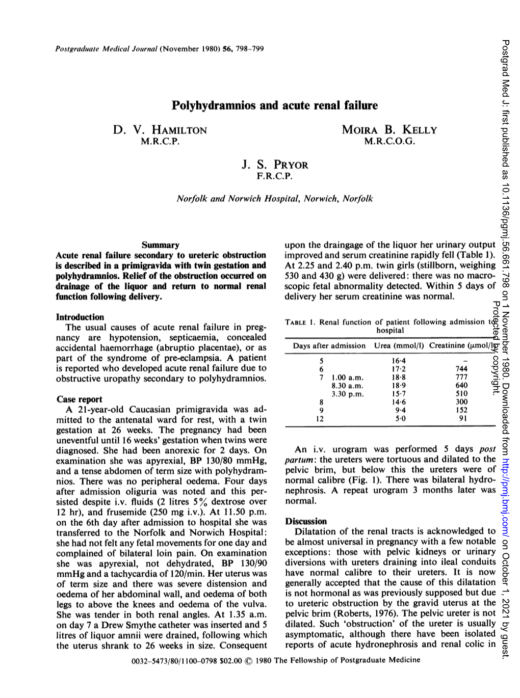 Polyhydramnios and Acute Renal Failure D. V. HAMILTON MOIRA B